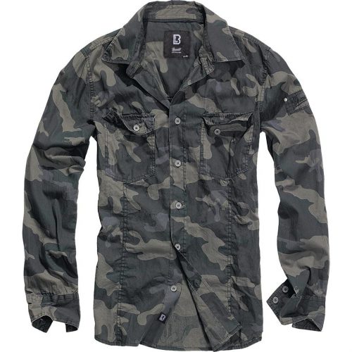 Brandit Slim Fit Shirt Long Sleeve  - darkcamo