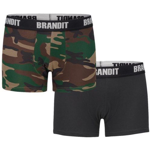 Brandit Boxer Shorts Logo 2 Pack - woodland/black