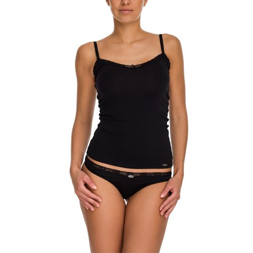 J. Press Csipkés V-Nyakú Pántos Top - Black