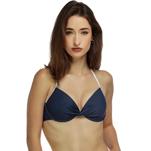 J.Press fehér szegélyes csavart hatású push-up bikini felső - Navy